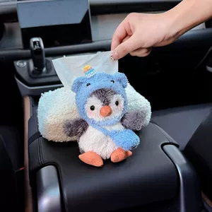 2025 New Cute Penguin Doll Car Armrest Tissue Box, Car Interior Storage Tissue Bag, High-end Style for Women