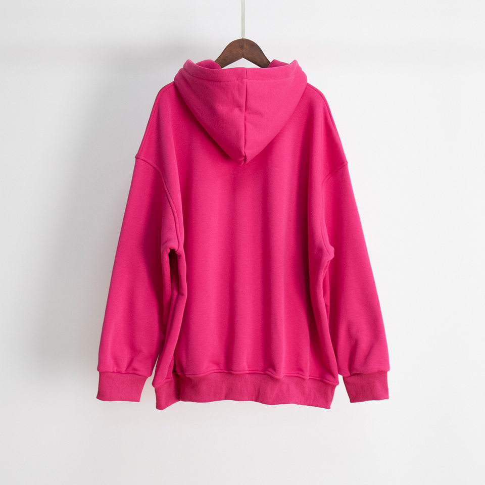 Áo hoodie nỉ lông dáng rộng có mũ và túi, tay dài, dáng unisex — Màu cà phê, Màu hồng, Màu xám, Màu đen chi tiết 7