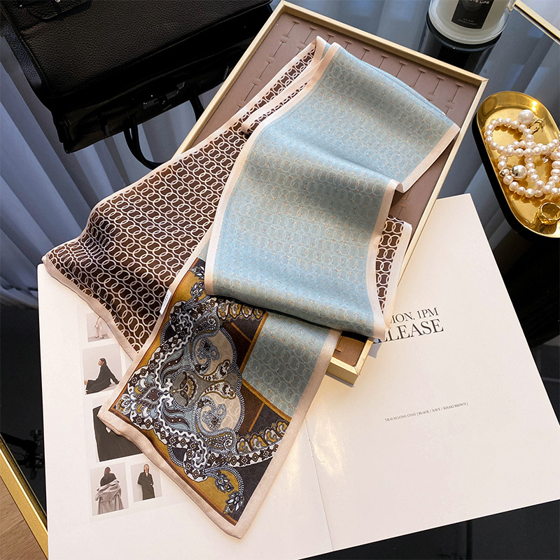 Elegant Blue Pure Silk Long Scarf For Women 2026 New Luxury Neck Tie Mulberry Silk Scarf - Thumbnail 3