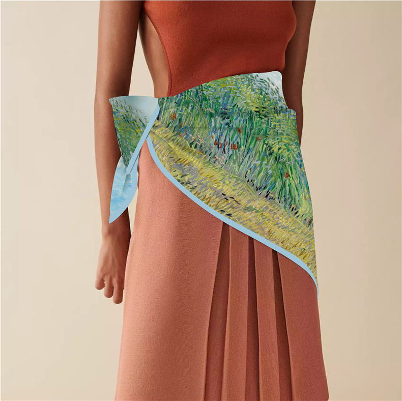 Ölgemälde Stil Twill Seide Quadrat für Frauen Van Gogh, Weizenfeld Sonnenblume handgemachte gerollt Rand sc, dekorative_voghion.com
