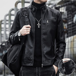 皮衣男春秋季新款立领防风夹克冬季加绒加厚休闲保暖机车外套