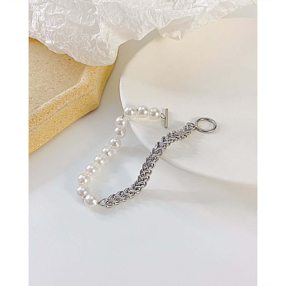 Niche Personnalité Couture Chaîne Perle Boucle Ot Bracelet En Acier Inoxydable Femmes display picture 2