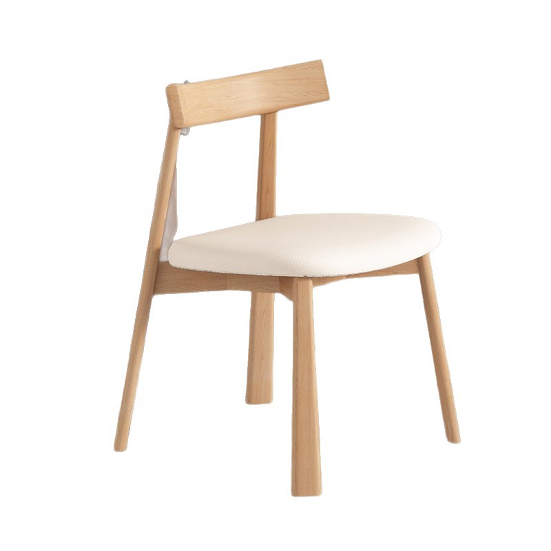 Silla de comedor de madera maciza nórdica, tela de lino y algodón para el hogar, estilo retro, silla trasera de cuero de microfibra, mesa y silla de comedor de hotel, taburete