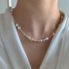 Universal necklace from pearl, design round beads, sweater, silver 925 sample, trend of season