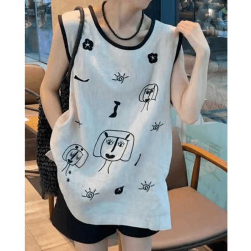 Unique Design 150kg Plus-Size Round Neck Sleeveless T-Shirt for Women, 2026 Summer New Style, Loose Fit Slimming Top for Plus-Size Women Unique Design 150kg Plus-Size Round Neck Sleeveless T-Shirt for Women, 2026 Summer New Style, Loose Fit Slimming Top for Plus-Size Women