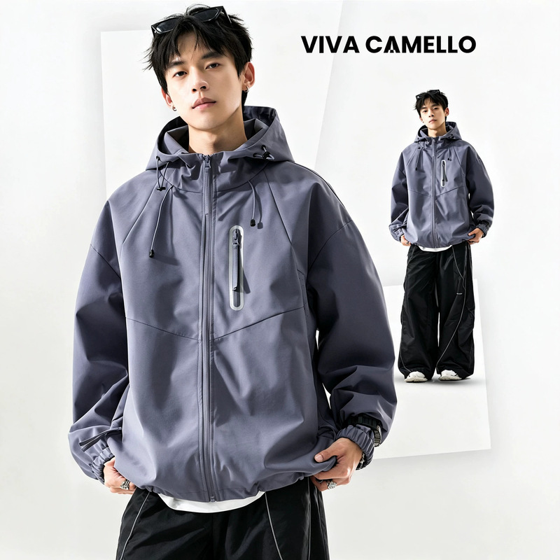 Men's spring and autumn loose-fitting jacket, outdoor hooded hardshell coat, windproof and waterproof, purple couple's mountaineering clothing Men's spring and autumn loose-fitting jacket, outdoor hooded hardshell coat, windproof and waterproof, purple couple's mountaineering clothing