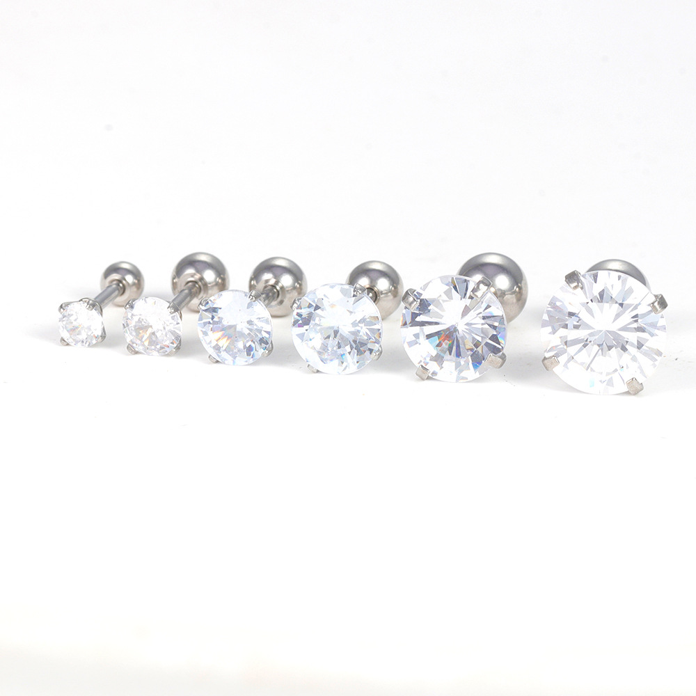 1 Piece Shiny Round Plating Inlay Stainless Steel Zircon Ear Studs display picture 3