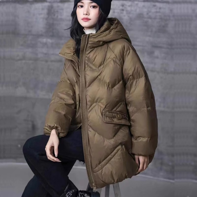跨境秋冬韩版宽松减龄大码加厚保暖连帽白鸭绒羽绒服女中长款外套|undefined