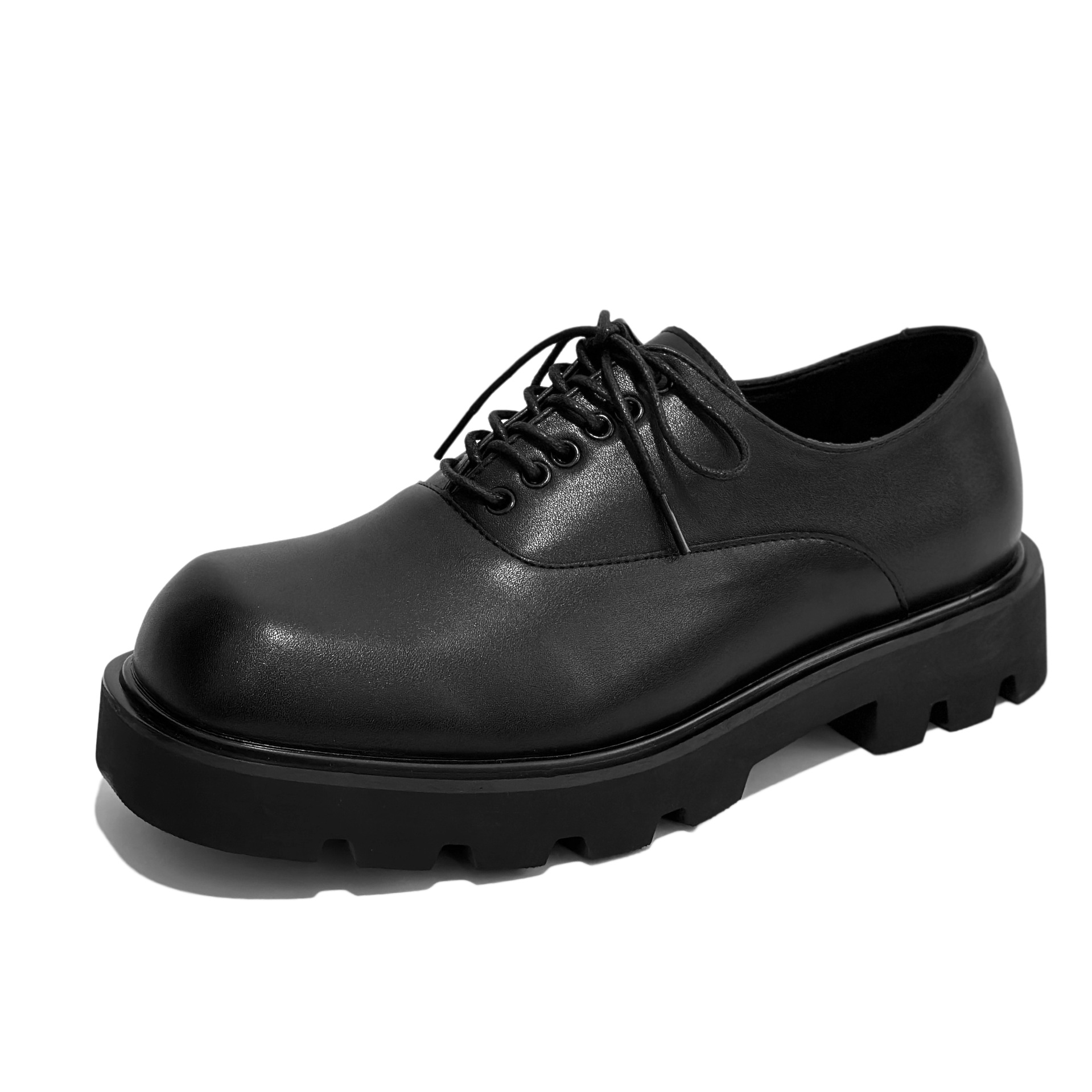 ShoeVault Herren-Loafer aus Leder mit eckiger Zehenpartie, hochwertige, dicksohlige Loafer im koreanischen Stil, schwarze Derby-Schuhe mit höhenverstärkender Wirkung_voghion.com