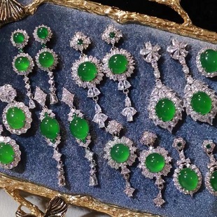 Factory batch of high ice inlaid sun green chalcedony silver needle tassel earrings agate jade earrings