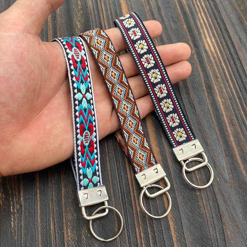 Cross-border embroidery key chain ethnic style handmade wristband retro long pendant supply Amazon hot