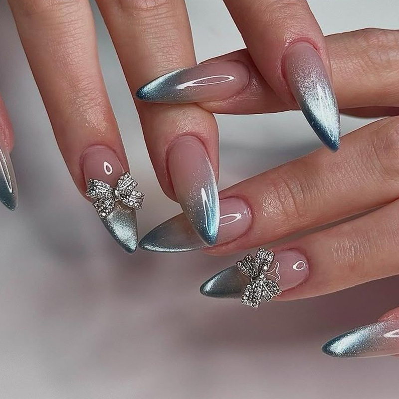 Cute, Sweet and Cool Handmade Manicure Nails, Butterfly Cat Eye Ice Transparent Gradient Wearable Nails, Douyin Popular Beauty Fake Nails