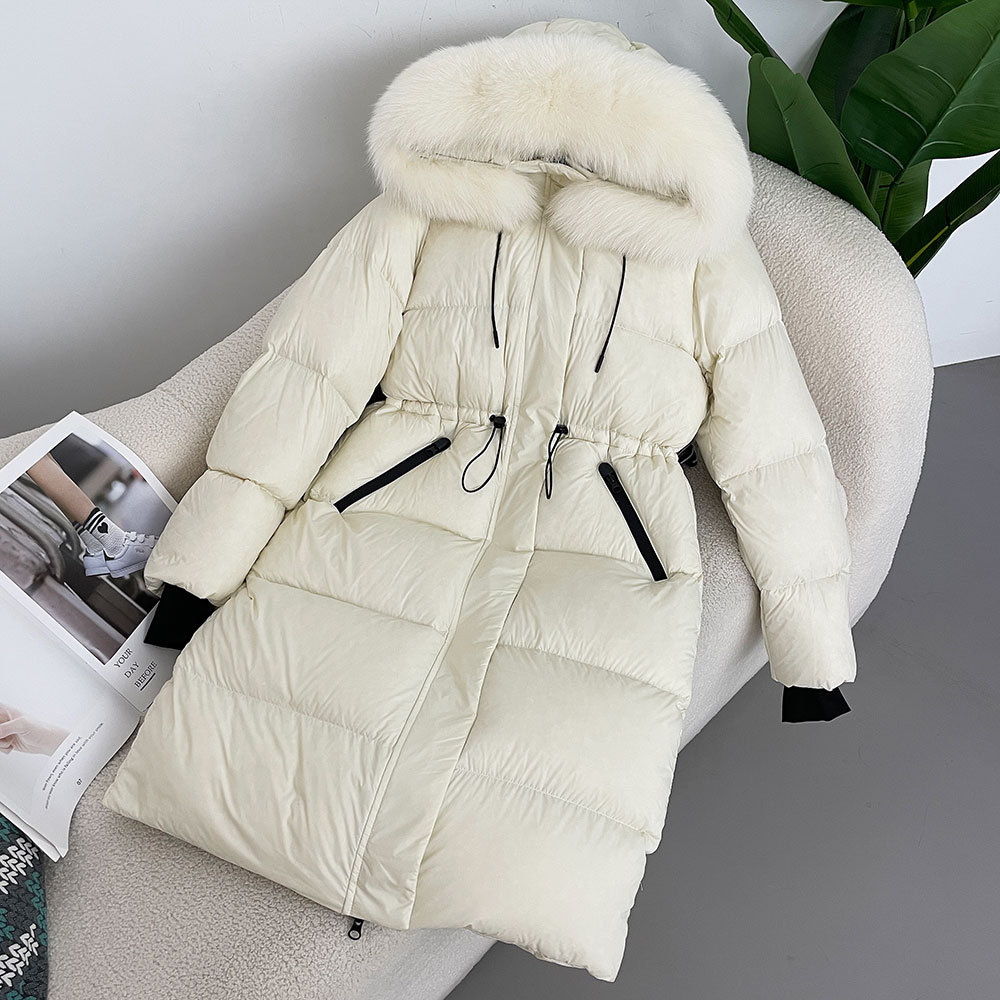 Women's down jacket, high end women's black and gold upgraded version, long, high quality 90% white duck down, thickened and warm jacket_voghion.com