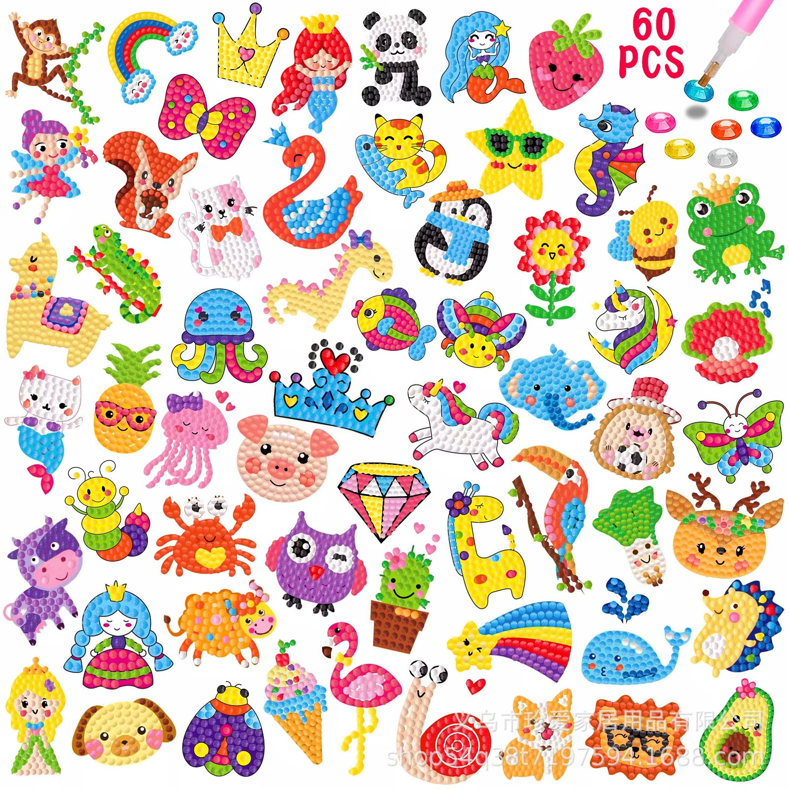 5D детский набор для алмазной мозаики sticker DIY, повседневные животные дизайны, разные размеры (наклейка и стразы)