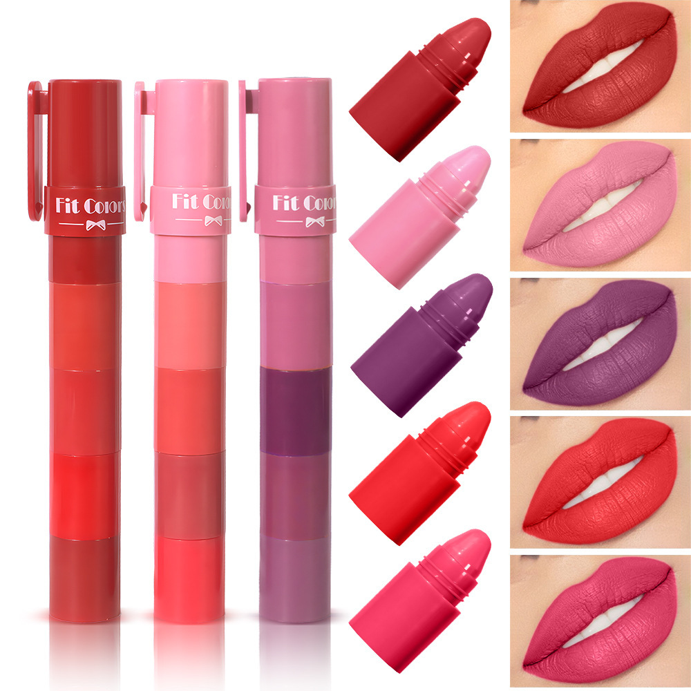 Fit Colors Fruit Five-section Velvet Matte Lipstick 5in1 Combination Color-holding Lipstick Makeup Cross-border