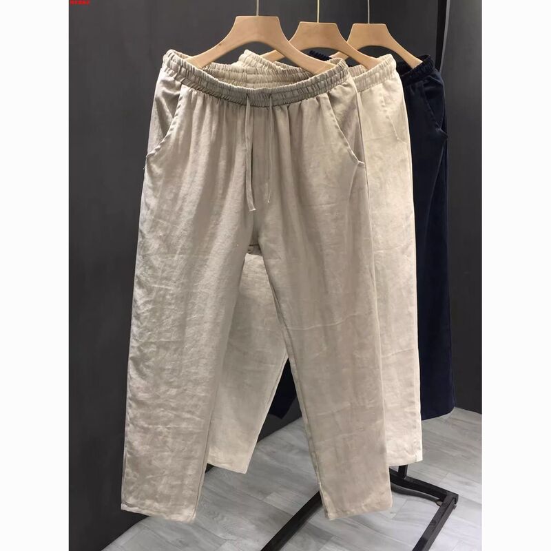 Linen Pants Men's Summer Thin Breathable Cotton and Linen Pants 2024 New Casual Pants Straight Tube Loose Men's Pants Ankle-length Pants