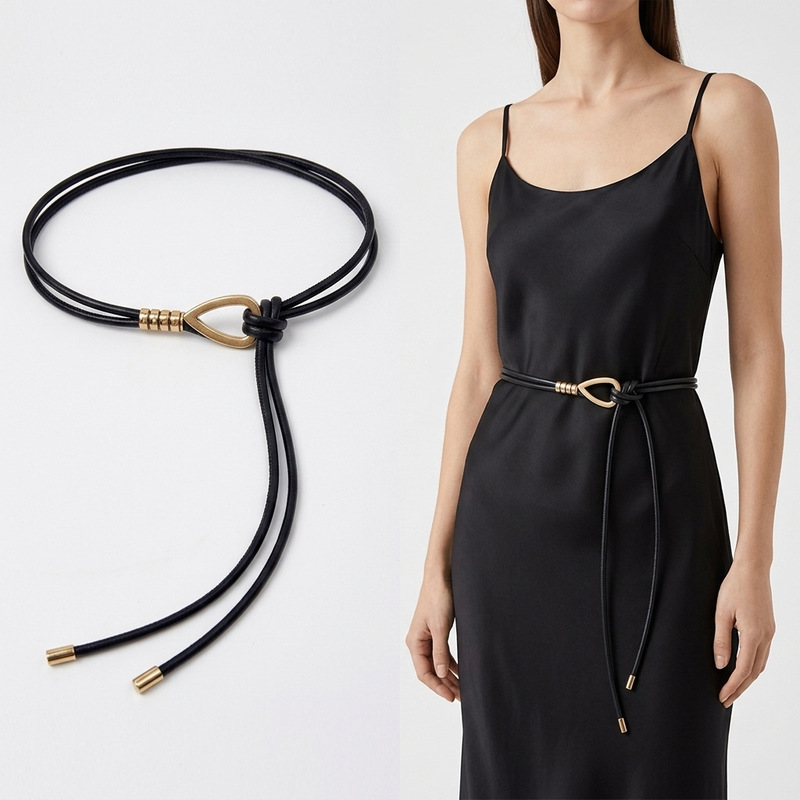 Leather cord belt for women, waist cord to match skirts, sweaters, down jackets, and coats, fashionable 2026 new autumn and winter high-end waistband Leather cord belt for women, waist cord to match skirts, sweaters, down jackets, and coats, fashionable 2026 new autumn and winter high-end waistband