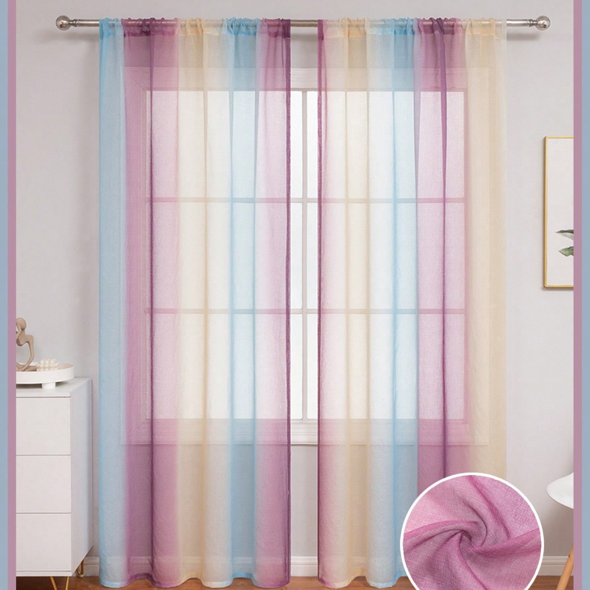 Meikduo SHEIN pantalla de ventana terminada para el cabello, hilo degradado, hilo de ventana verde púrpura rosa, fábrica de origen de cortina al por mayor