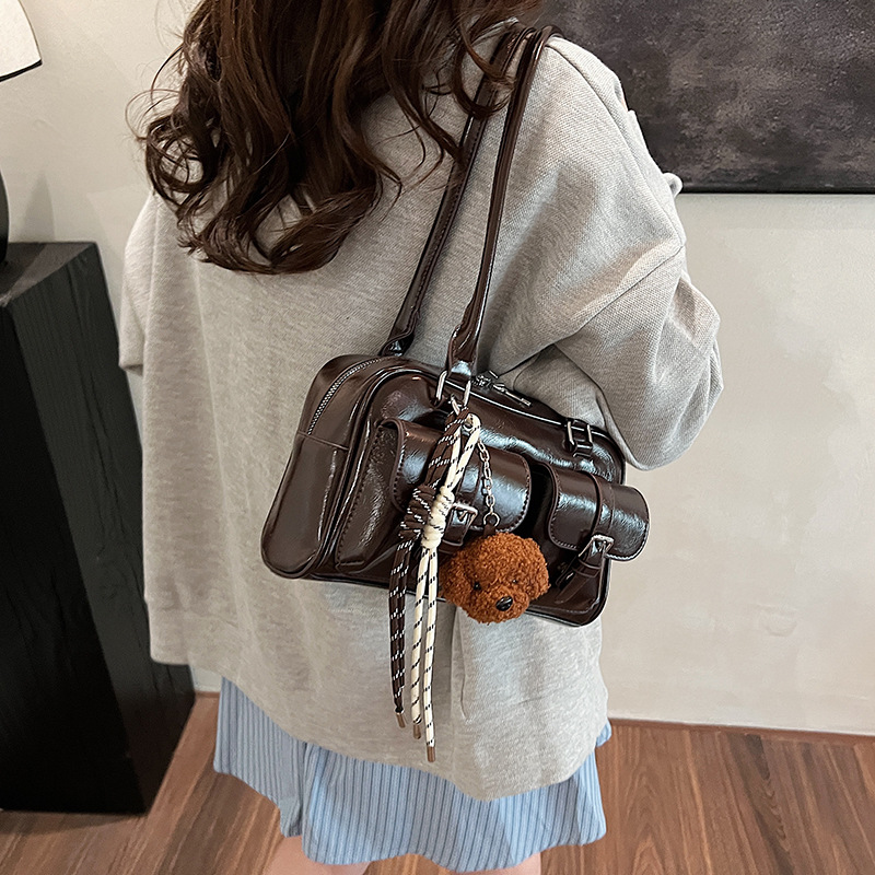 Nicho coreano Zhong explosivo bolso de brazo para mujeres 2025, nuevo retro de gran capacidad bolso de hombro de la marea universal bolso de viaje