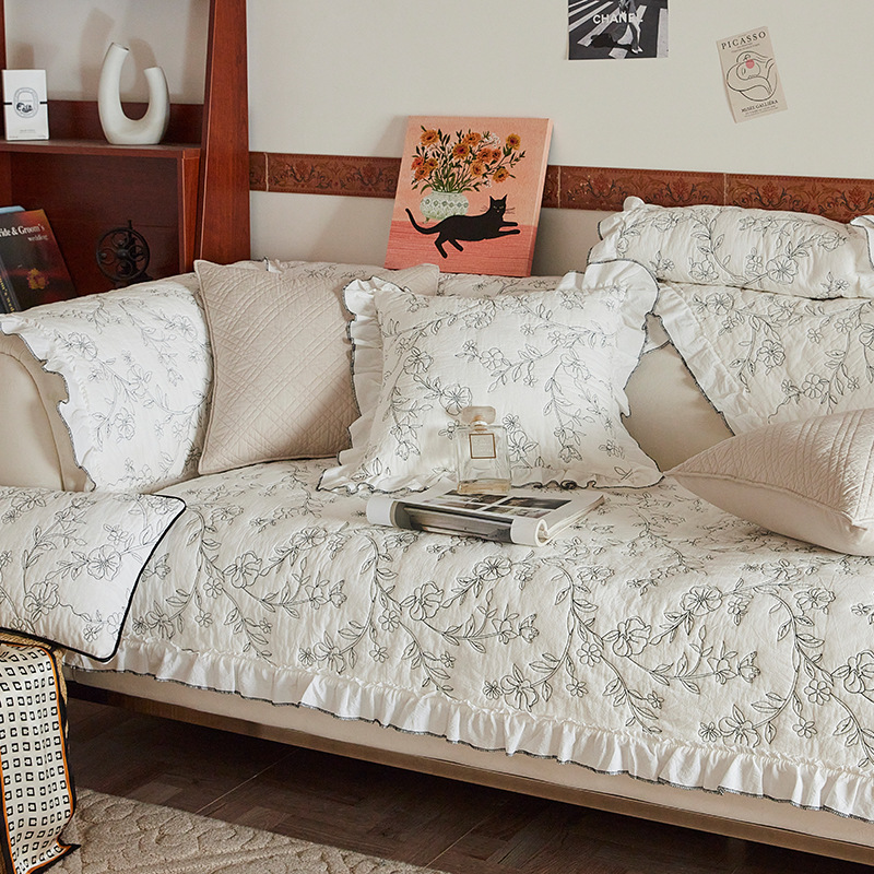 Provence Retro Sofa All-Season Non-Slip Seat Cushion Full Wrap Cloth Towel Cover French Style_voghion.com