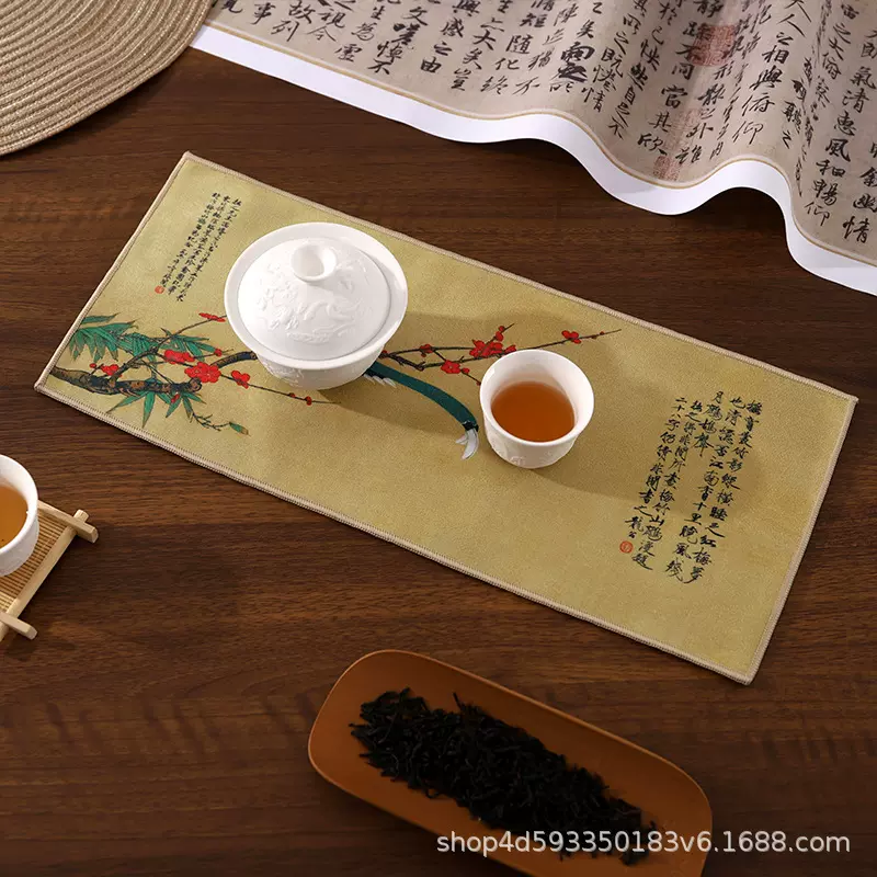 新款茶巾加厚茶巾厂家直供柔软鹿皮绒彩绘茶巾茶桌杯垫吸水茶具