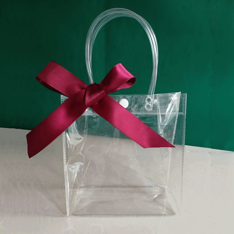 PVC Hand-held Bags with Buttons as Gift Ribbons, Transparent Gift Packaging Bags for Wholesale