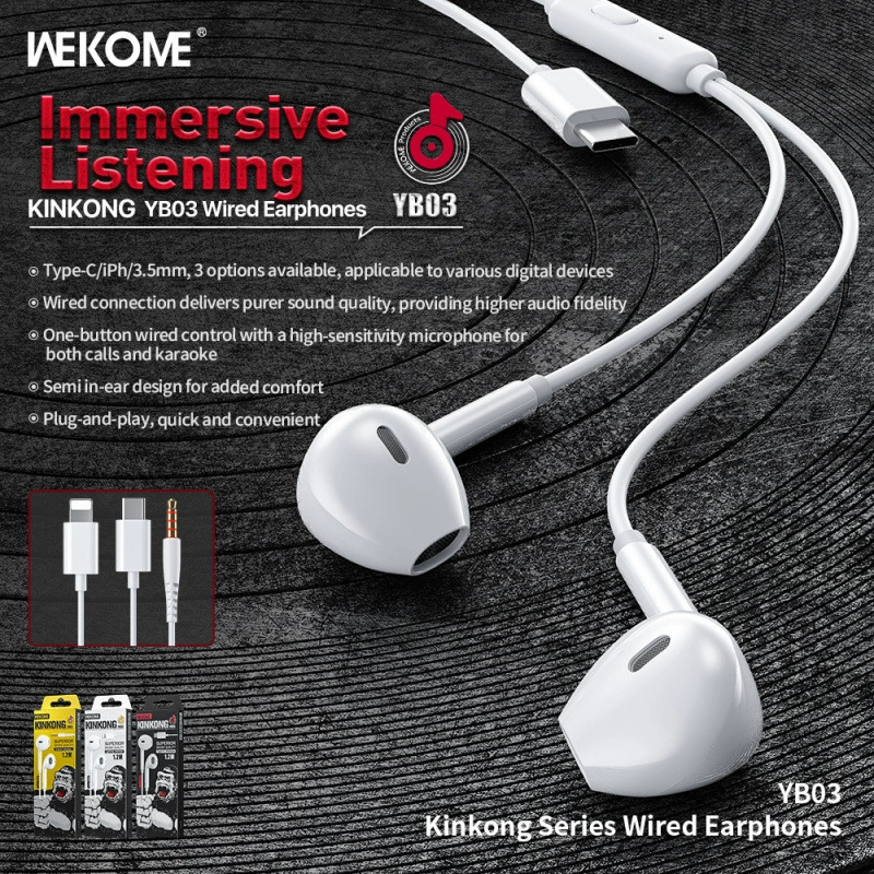 WEKOME Король Кинг Конг YB03 проводные наушники Белый 3.5мм/Type-C/IPH совместимый с Apple вкладыш гарнитура