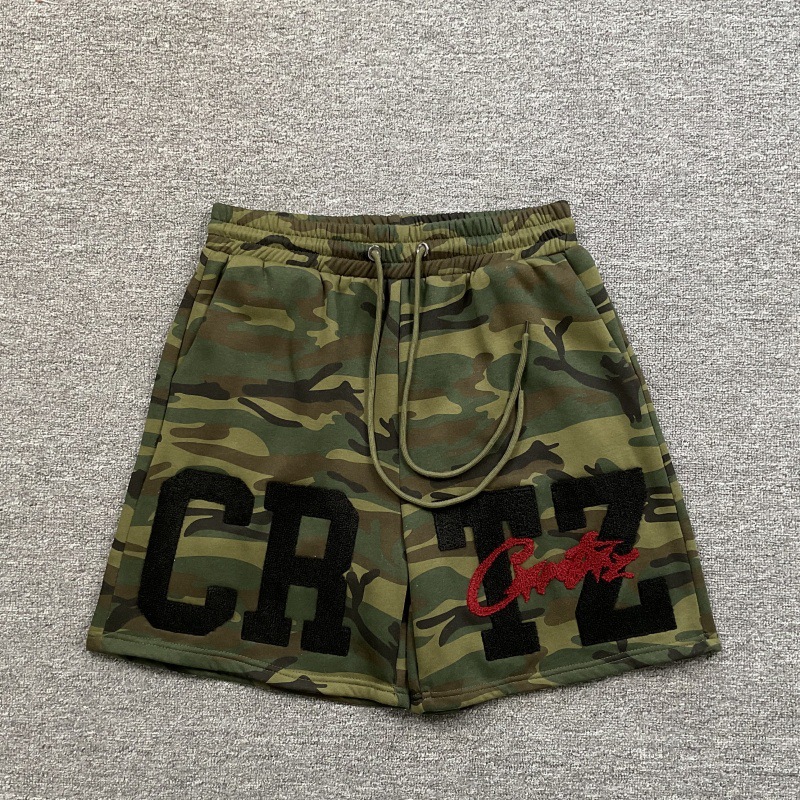 Corteiz Alcatraz Sweat Shorts Embroidered Woodland Camo