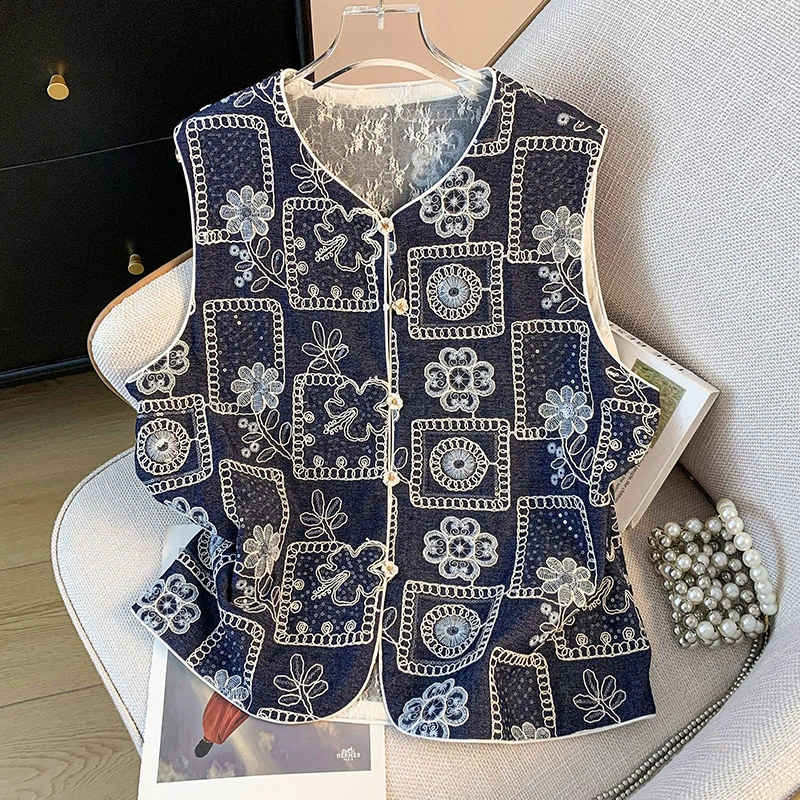 2025 высококлассный легкий экстравагантный национальный прилив жилет новый китайский стиль ретро вышитый конский жакет национальный ветер плечо кардиган женский