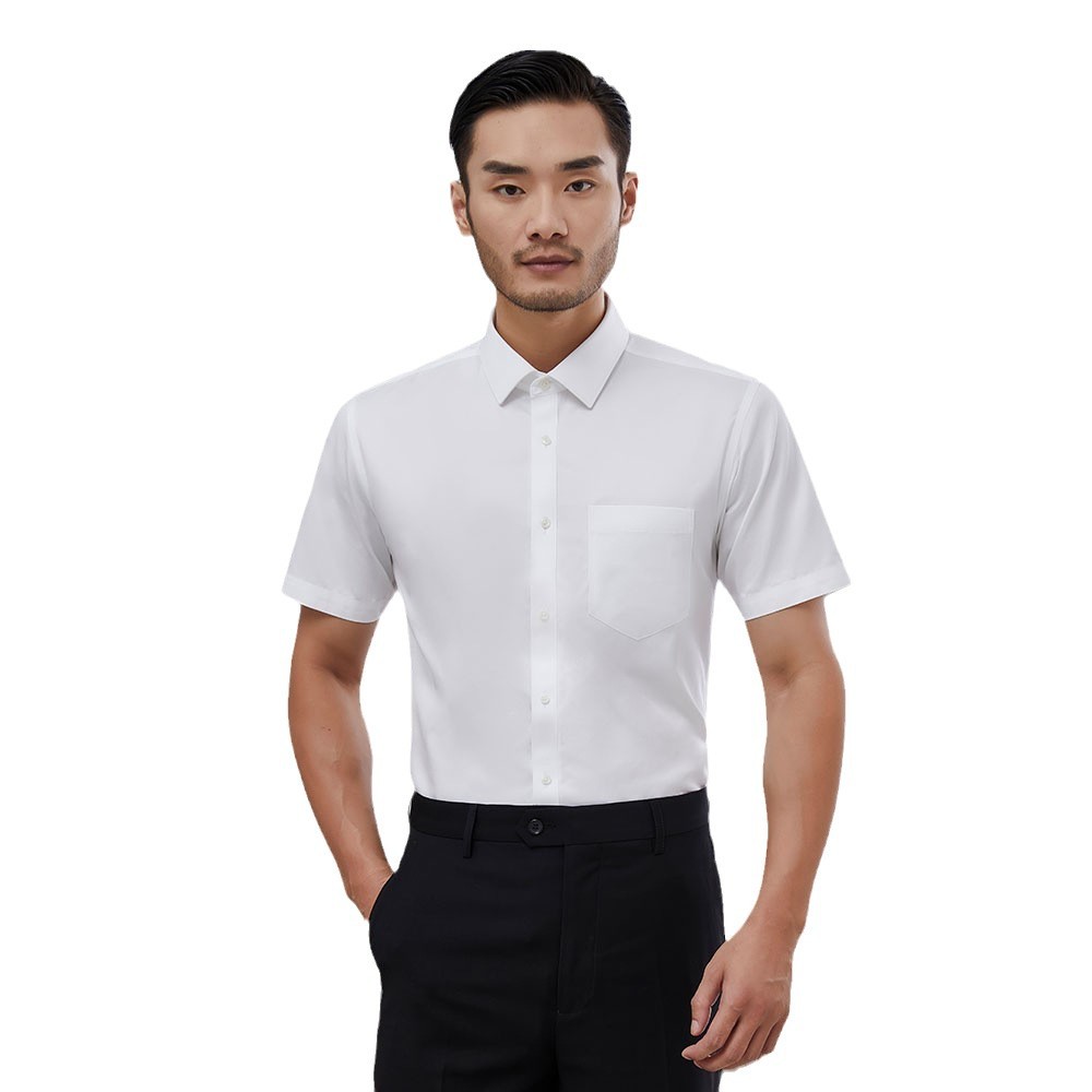 Summer Pure Cotton Men's Short-sleeved White Shirt Men's High-end Business Dress DP Retire-free Wrinkle-resistant White Shirt