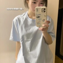 纯棉奶油蓝短袖t恤女2026新款夏季宽松休闲打底衫正肩上衣男