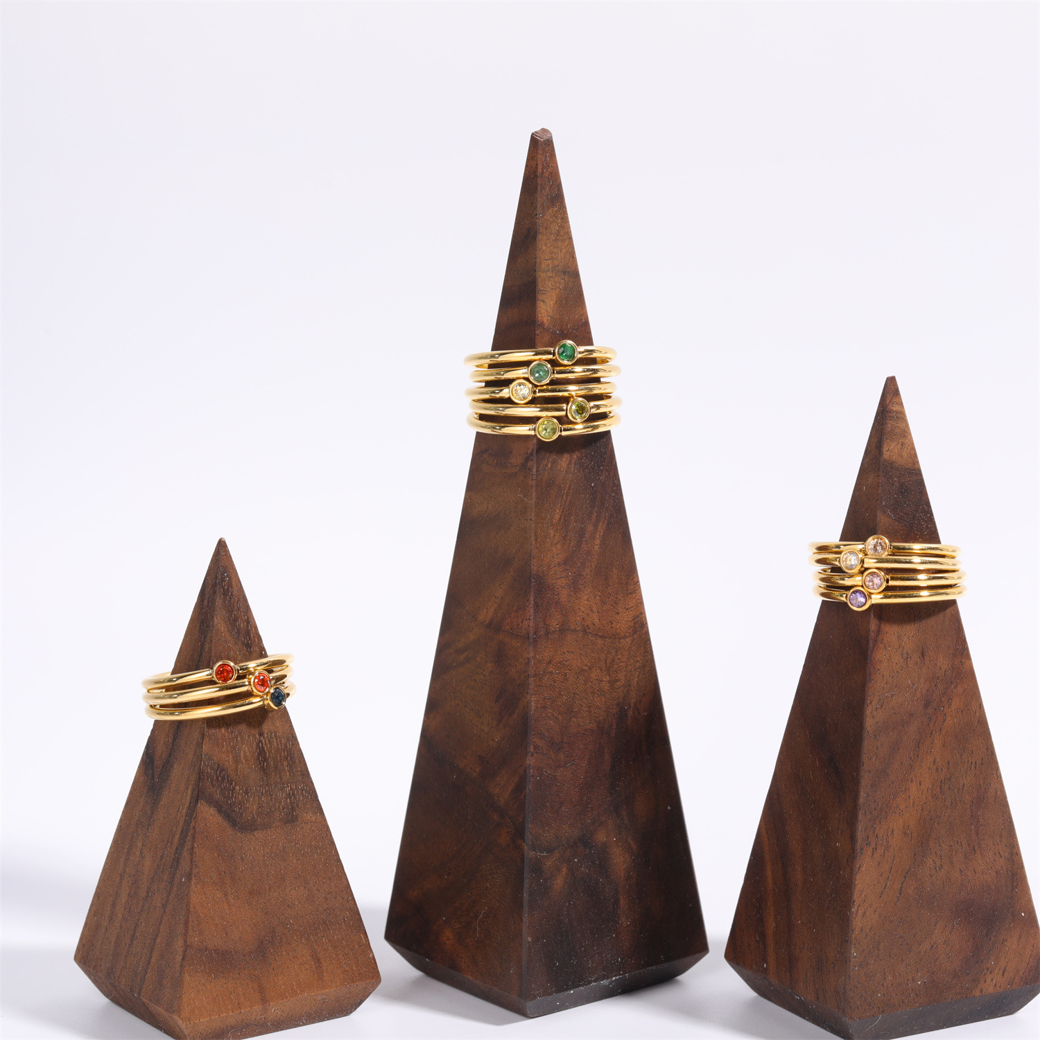 Retro Geometric Stainless Steel Inlaid Zircon Rings