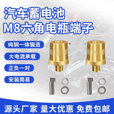 M8 Hexagonal Battery Terminal Car Battery Terminal Modification Battery Post Terminal Connector Pure Copper Integrated