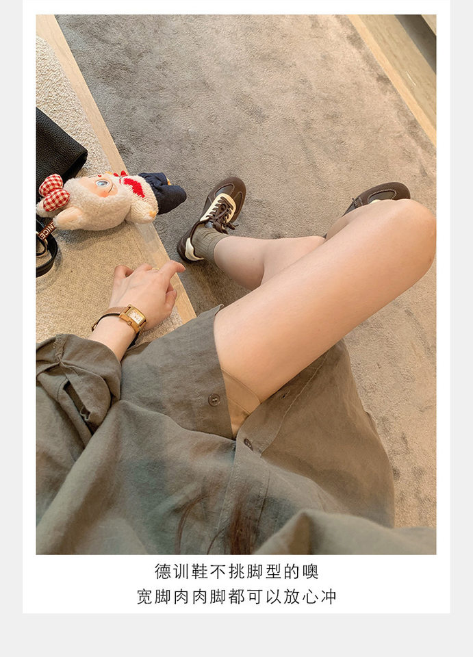 Giày sneaker nữ da bò phối màu mũi tròn dây buộc tăng chiều cao — Màu trắng nhạt, màu sô cô la, màu vàng, màu đen chi tiết 28
