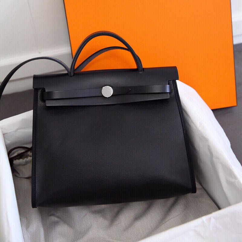 手作りherbag外縫い本革キャリーバッグ色合わせキャンバス手提げシングルショルダー女性バッグ大容量通勤バッグ