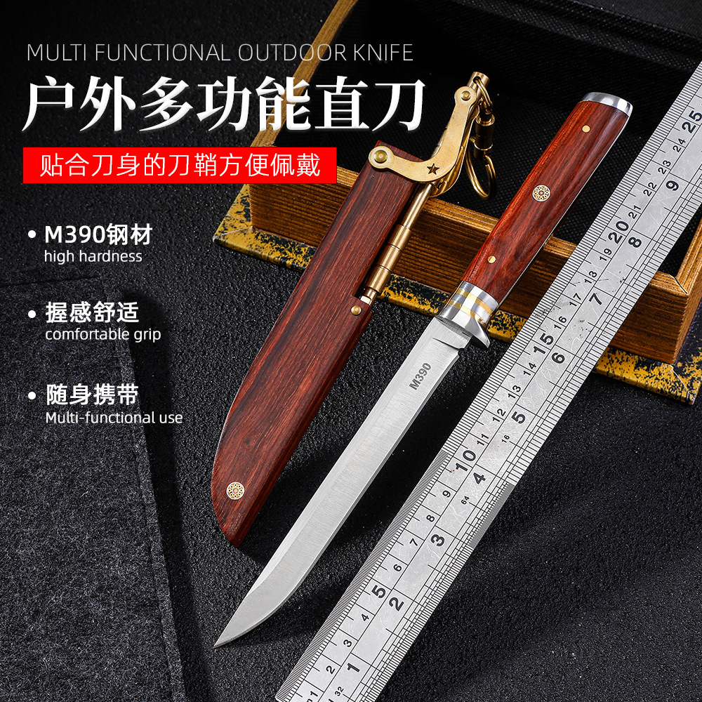 Canying brass handle sheathed knife, camping knife, one-piece high-hardness outdoor survival knife, dividing knife, butcher knife