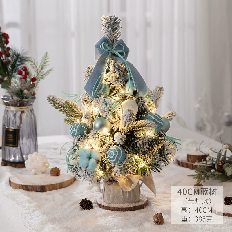 Mini Christmas tree MB‑22B01N XL23B05N, tabletop 30–40 cm, flocked branches, optional lights