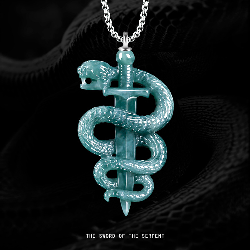 原創天然A貨翡翠蛇年吊墜黑曼巴紀念項鍊冰種玉石男女款嘻哈掛件