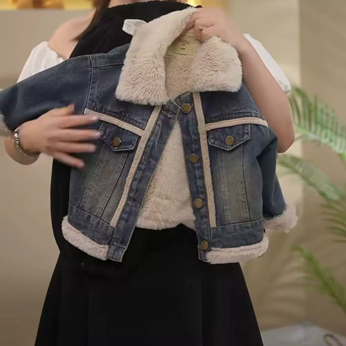 男童外套秋冬款男女宝宝小儿童男孩牛仔加绒加厚上衣派克服外穿