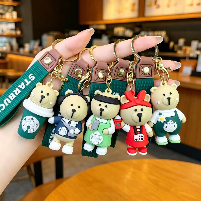 Starbucks Bear Keychain Coffee Cup Keychain Cute Doll Pendant Couple Car Bag Decoration Gift