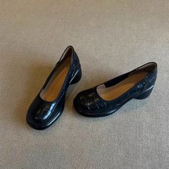 既製品版〜女性通勤用フレンチラウンドトゥハイヒール、浅い厚底ヒール、エレガントなワンステップメリージェーンシューズ