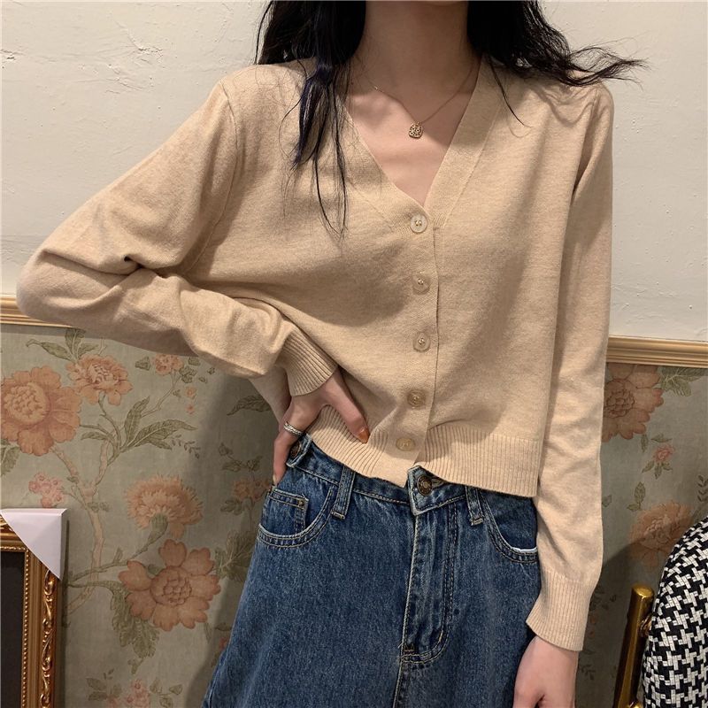 2025新款春秋针织开衫女韩版短款V领内搭长袖薄款毛衣外套外搭|undefined