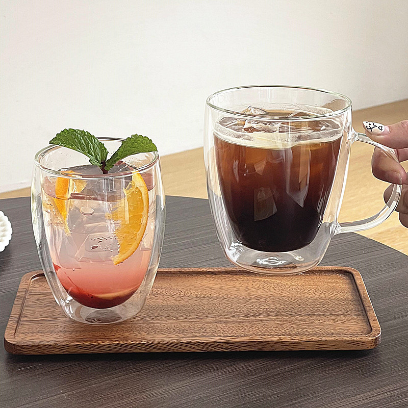 Taza de agua de vidrio transparente de doble capa, taza de té creativa resistente al calor, taza de aislamiento térmico, taza de leche, taza de jugo, taza de café