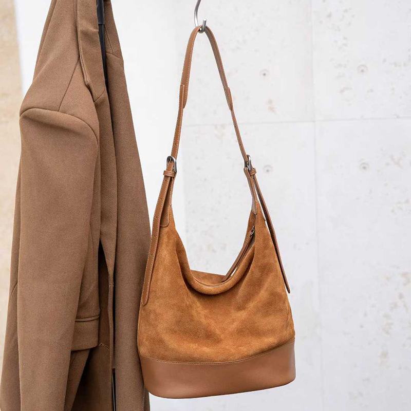 Borsa a secchiello in camoscio da donna grande borsa a spalla_voghion.com