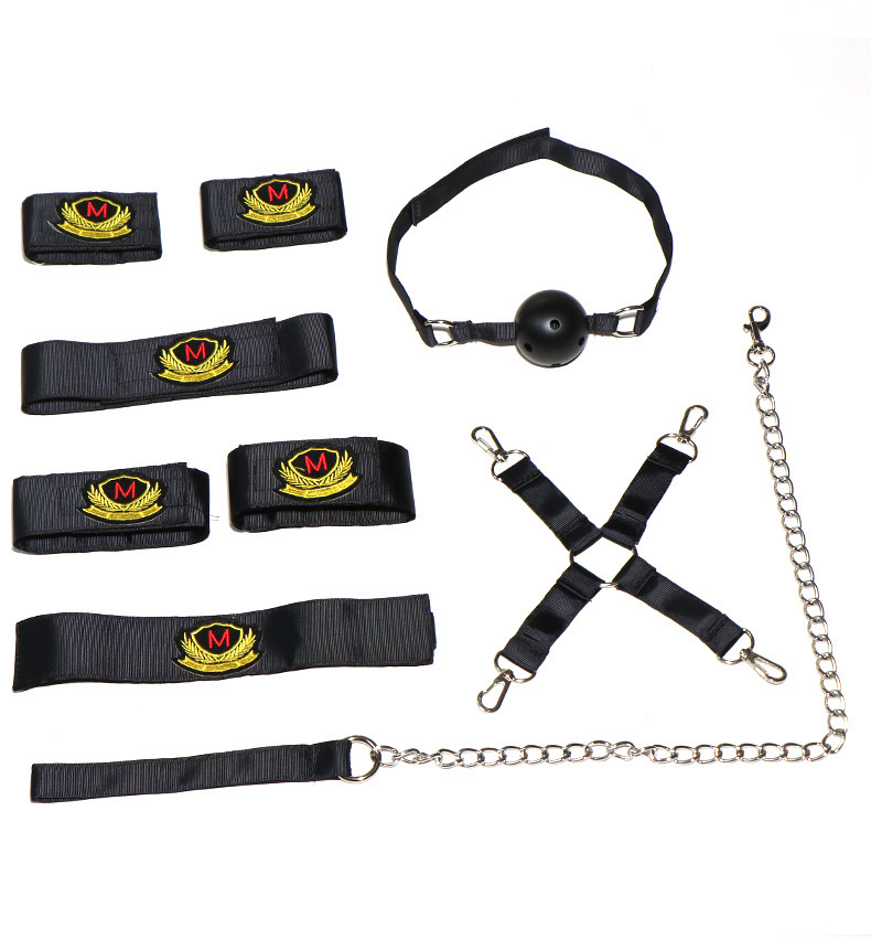 Jiuai SM Bondage Set 7-Piece Red Polyester Restraint Kit with Nipple Clamps and Mouth Toy — detail image 6