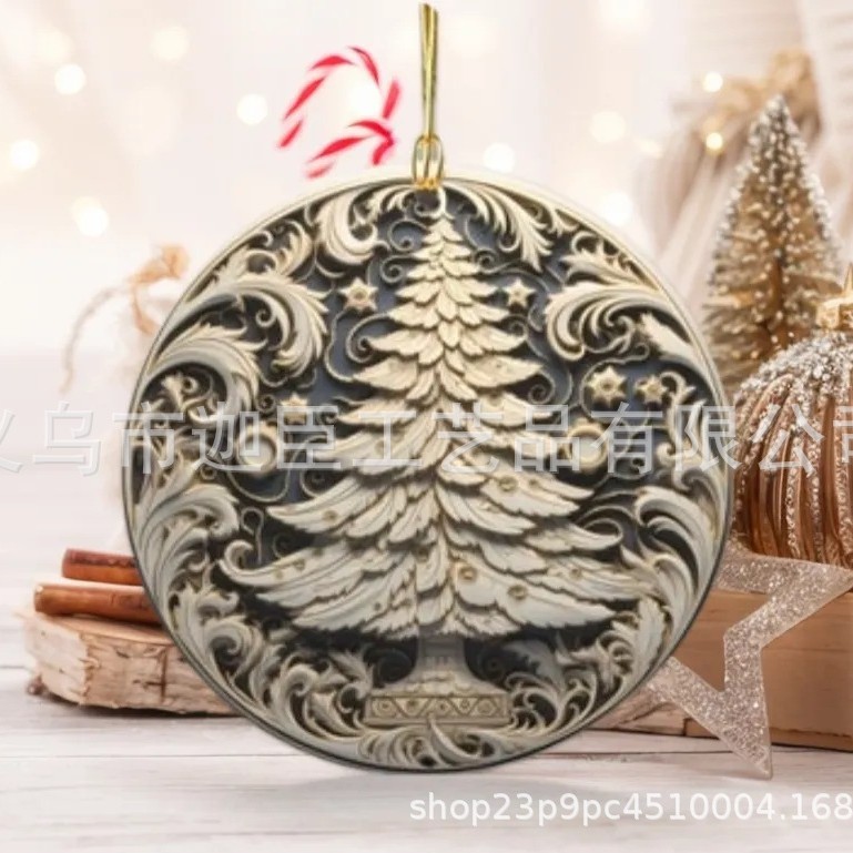 クロスボーダー起爆クリスマスストラップパーティーペンダントサンタクロース漫画クリスマスツリーペンダントアクリル円形平面|undefined