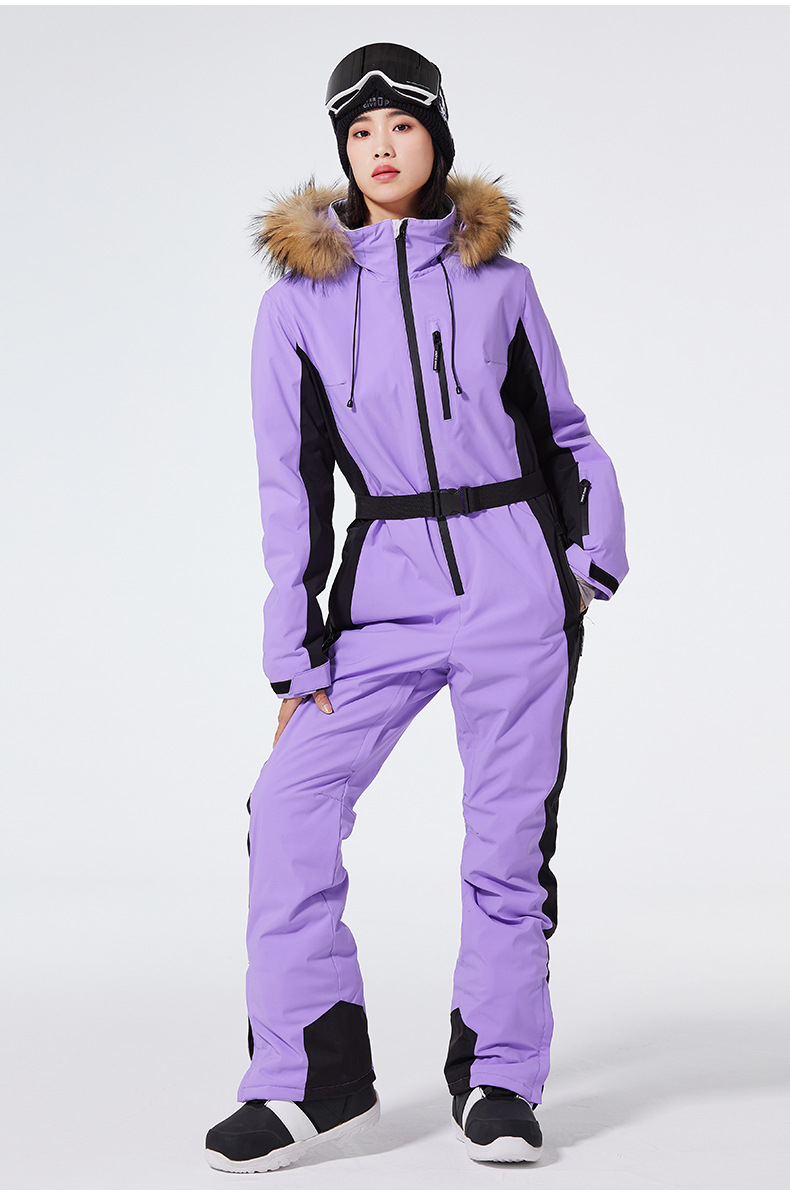 Combinaison de ski femme coupe slim – Combinaison de snowboard une pièce imperméable et coupe-vent | Vêtements de ski d'hiver à isolation thermique et poignets réglables_voghion.com