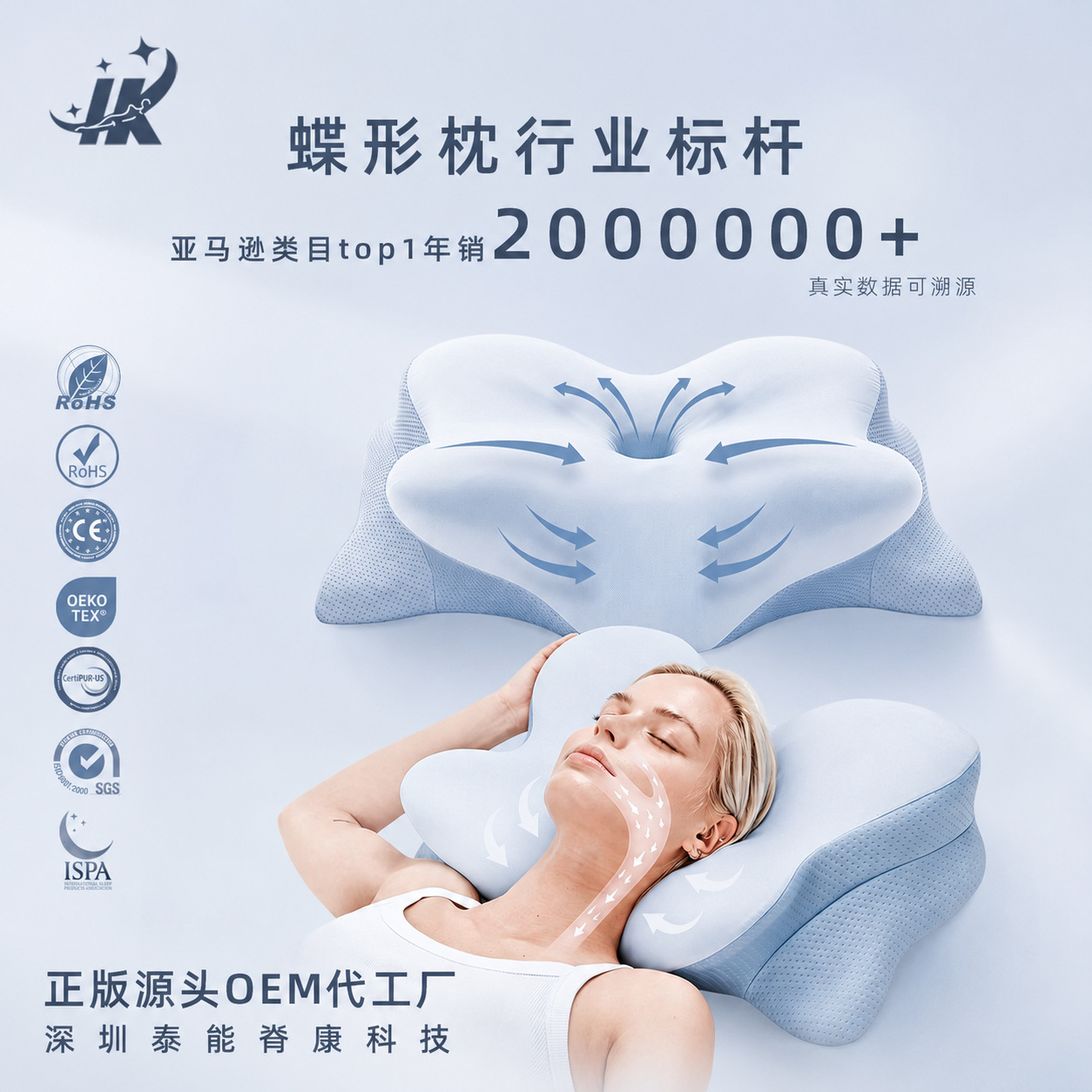 OEM personalizado memoria de algodón explosión tipo mariposa almohada de tracción cervical transfronteriza almohada de tracción ergonómica función de protección del cuello dormir lateral