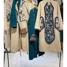 亚马逊水波纹重工刺绣双面呢羊毛大衣外套冬装新款品牌折扣直播货