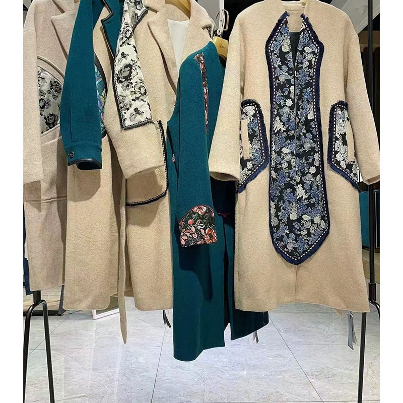 Зимнее шерстяное пальто с двусторонней вышивкой в технике «водяная рябь», новая коллекция, брендовая скидка, прямая трансляция, физические поставки.